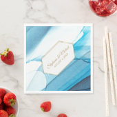 Serviette En Papier Aquarelle Abstraite bleue Mariage double cadre (En situation)