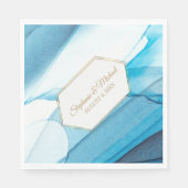 Serviette En Papier Aquarelle Abstraite bleue Mariage double cadre (Devant)