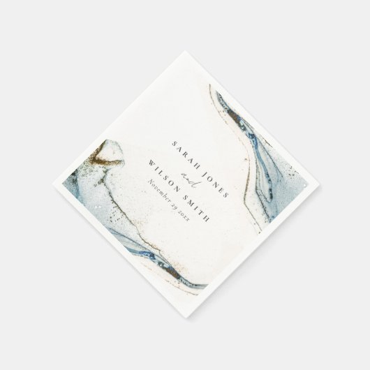 Serviette En Papier Aquarelle Abstraite Blue Gold Mariage de plage (Coin)