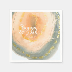 Serviette En Papier Aquarelle Agate Coral Geodes Mariage