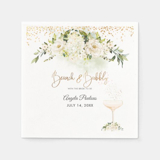 Serviette En Papier Aquarelle Albâtre Roses Brunch Bubbly (Devant)