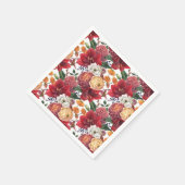 Serviette En Papier Aquarelle Amaryllis rouge et chrysanthèmes floral (Coin)