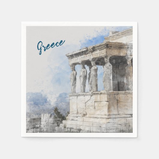 Serviette En Papier Aquarelle Ancienne Athènes Grèce Table de serviett (Devant)