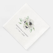 Serviette En Papier Aquarelle Anémones Noir & Blanc Mariage d'hiver (Coin)