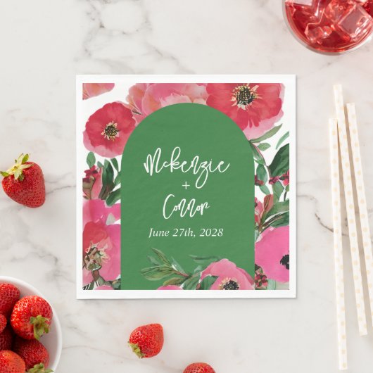 Serviette En Papier Aquarelle Anéone Cardstock Vert Arche Mariage (En situation)