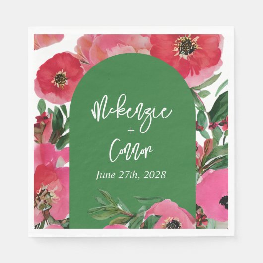 Serviette En Papier Aquarelle Anéone Cardstock Vert Arche Mariage (Devant)