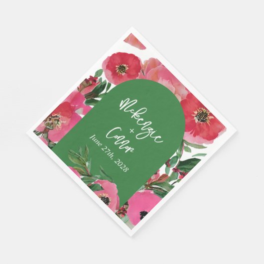 Serviette En Papier Aquarelle Anéone Cardstock Vert Arche Mariage (Coin)