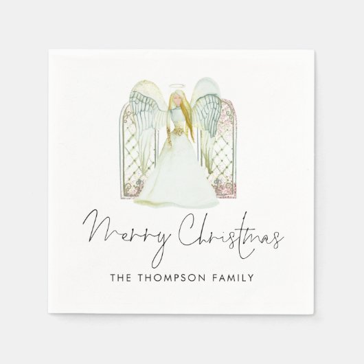 Serviette En Papier Aquarelle Angel Joyeux Noël Script (Devant)