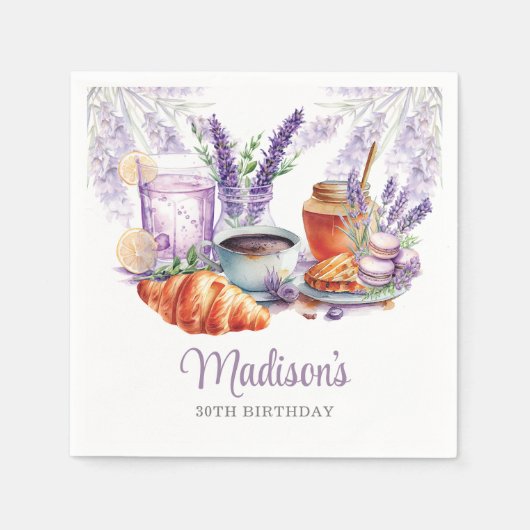 Serviette En Papier Aquarelle Anniversaire Brunch Lavender personnalis (Devant)