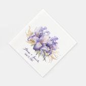Serviette En Papier Aquarelle Anniversaire Purple Iris Bouquet (Coin)