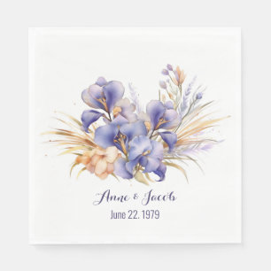 Serviette En Papier Aquarelle Anniversaire Purple Iris Bouquet