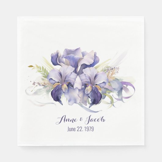 Serviette En Papier Aquarelle Anniversaire Purple Iris Bouquet (Devant)