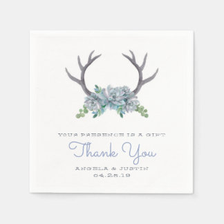 Serviette En Papier Aquarelle Antlers et Mariage campagnard Echeveria