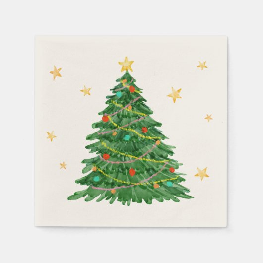 Serviette En Papier Aquarelle Arbre cadeau Joyeux Papier de Noël Napki (Devant)
