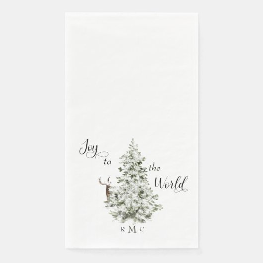 Serviette En Papier Aquarelle Arbre Cerfs Joie au Monogramme Mondial (Devant)