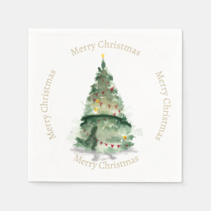 Serviette En Papier Aquarelle Arbre de Noël avec voeux de Noël