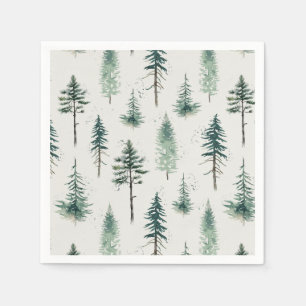 Serviette En Papier Aquarelle Arbres de Noël Motif de vacances
