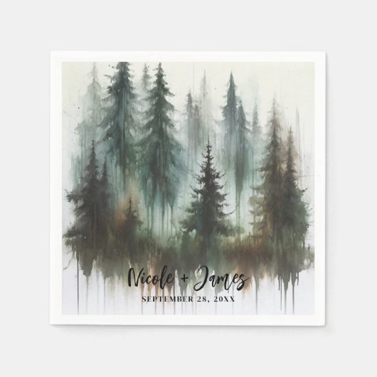 Serviette En Papier Aquarelle Arbres Rustique Wilderness Mariage (Devant)