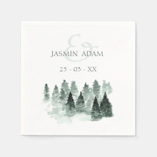 Serviette En Papier Aquarelle Arbres verts Bois Mariage rustique
