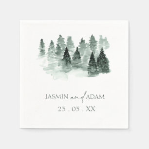 Serviette En Papier Aquarelle Arbres verts Bois Mariage rustique