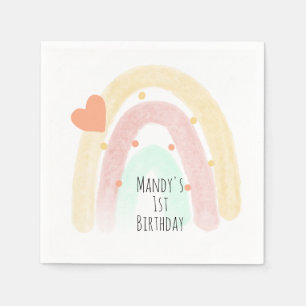 Serviette En Papier Aquarelle arc-en-ciel Coeur Ascension d'anniversai