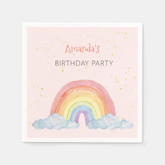 Serviette En Papier Aquarelle arc-en-ciel fête d'anniversaire Past Pap (Devant)