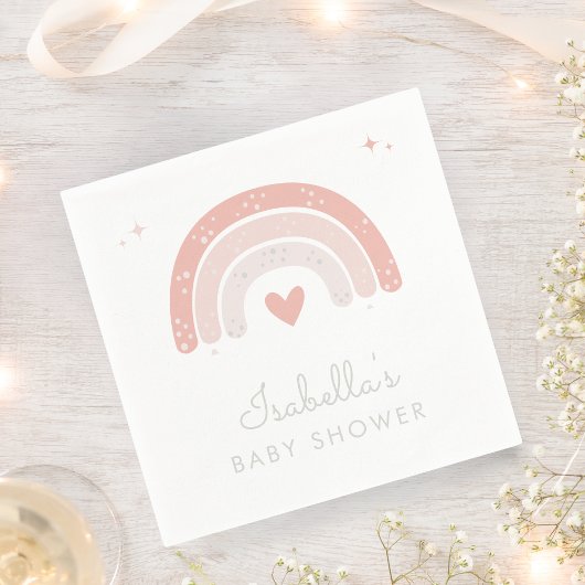 Serviette En Papier Aquarelle arc-en-ciel rose Baby shower fille