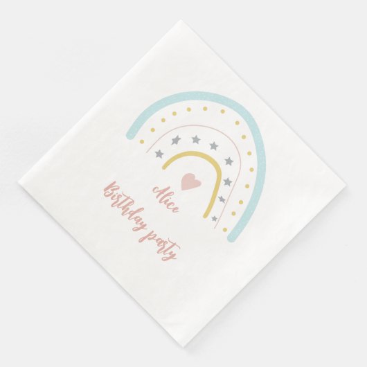 Serviette En Papier Aquarelle arc-en-ciel rose bleu fête d'anniversair (Coin)