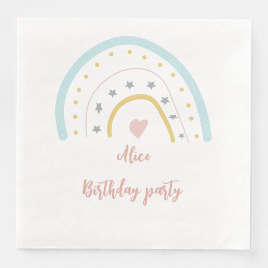 Serviette En Papier Aquarelle arc-en-ciel rose bleu fête d'anniversair (Devant)