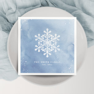 Serviette En Papier Aquarelle artistique Flocon de neige Bleu Noël