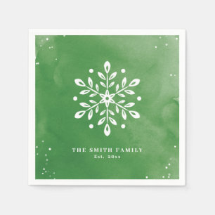 Serviette En Papier Aquarelle artistique Flocon de neige vert Noël