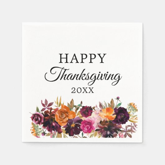 Serviette En Papier Aquarelle Automne Boho Floral Thanksgiving (Devant)