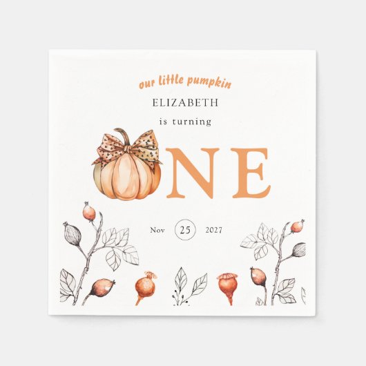 Serviette En Papier Aquarelle Automne Citrouille Fleur sauvage 1er ann (Devant)