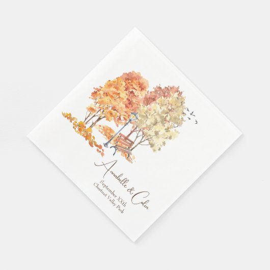 Serviette En Papier Aquarelle Automne dans le Mariage du parc (Coin)