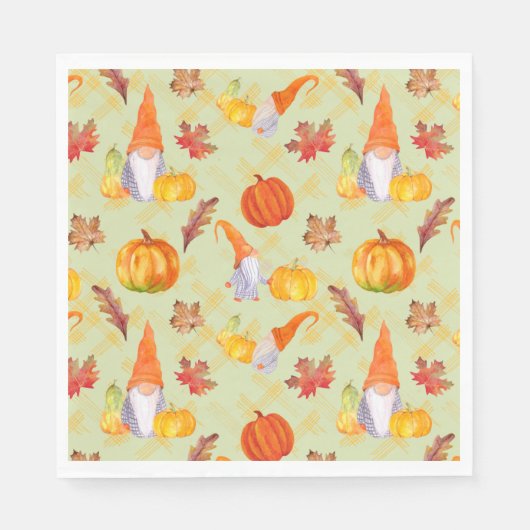 Serviette En Papier Aquarelle Automne Gnomes, Citrouille Et Feuille (Devant)