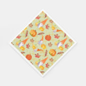 Serviette En Papier Aquarelle Automne Gnomes, Citrouille Et Feuille (Coin)