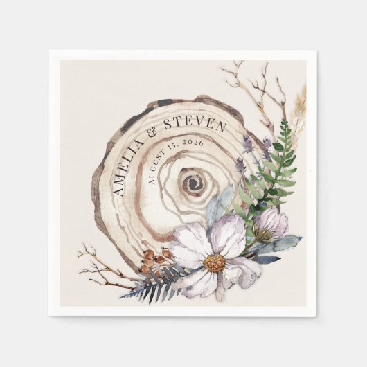 Serviette En Papier Aquarelle Automne | Mariage Woodland (Devant)