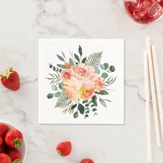 Serviette En Papier Aquarelle Automne Russe Rose Peach Bouquet (En situation)