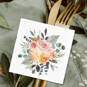 Serviette En Papier Aquarelle Automne Russe Rose Peach Bouquet