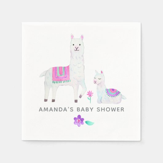 Serviette En Papier Aquarelle Baby shower à thème Llama (Devant)