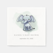 Serviette En Papier Aquarelle baby shower assise bébé éléphant (Devant)