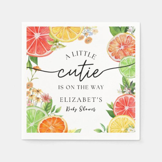 Serviette En Papier Aquarelle Baby shower Citrus Little Cutie (Devant)