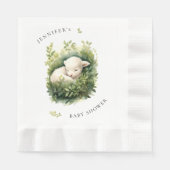 Serviette En Papier Aquarelle Baby shower de l'agneau couché (Devant)