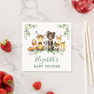 Serviette En Papier Aquarelle Baby shower des animaux de bois