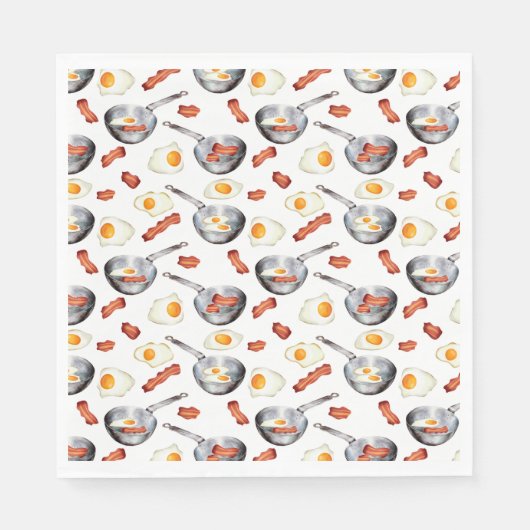 Serviette En Papier Aquarelle Bacon & Oeufs Petit déjeuner Motif alime (Devant)