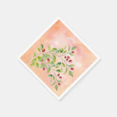 Serviette En Papier Aquarelle Baies roses et Mariage de feuillage vert (Coin)