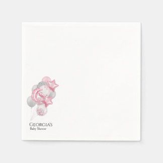 Serviette En Papier Aquarelle Ballons Roses C'est Une Fille Baby Showe