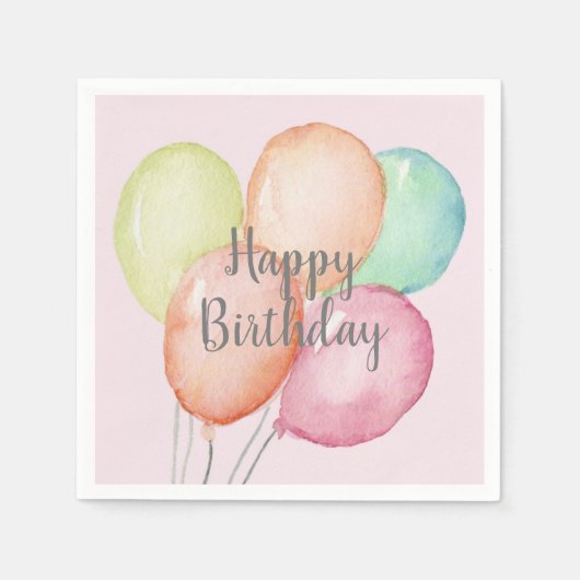 Serviette En Papier Aquarelle Balloon Bunch rose Anniversaire (Devant)