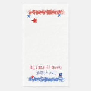 Serviette En Papier Aquarelle Bars rouges et bleus avec Sta, 4 juillet