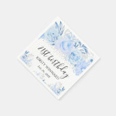 Serviette En Papier Aquarelle Bébé Bleu Fleurs d'hiver Anniversaire (Coin)